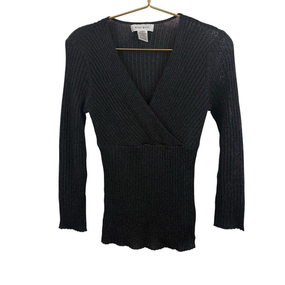 90's Nine West Sparkly NYE Holiday Crossover Top Size Small Metallic‎ Blend